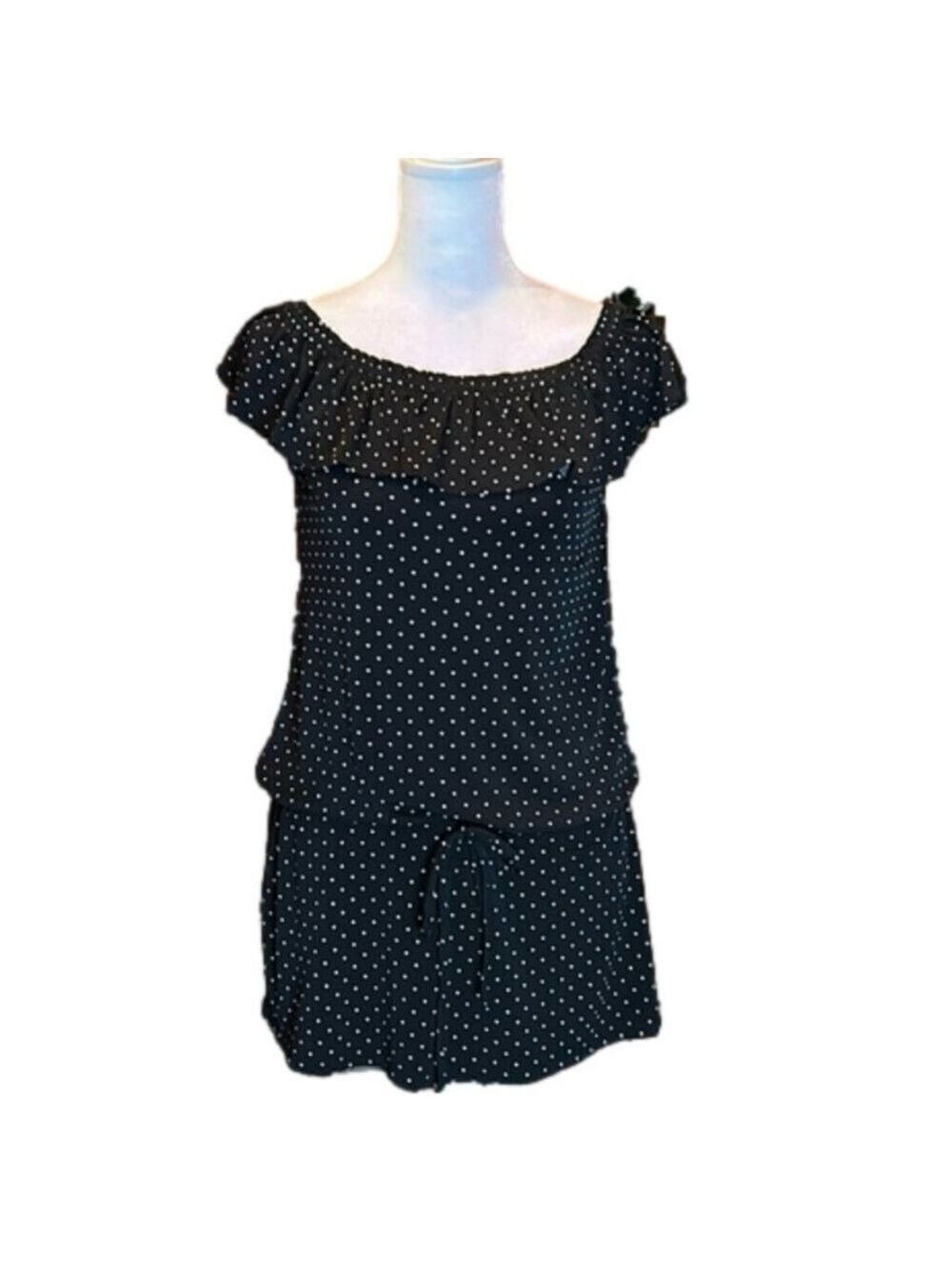 WHITE HOUSE BLACK MARKET WHBM  Black w/ White Polka Dots Top